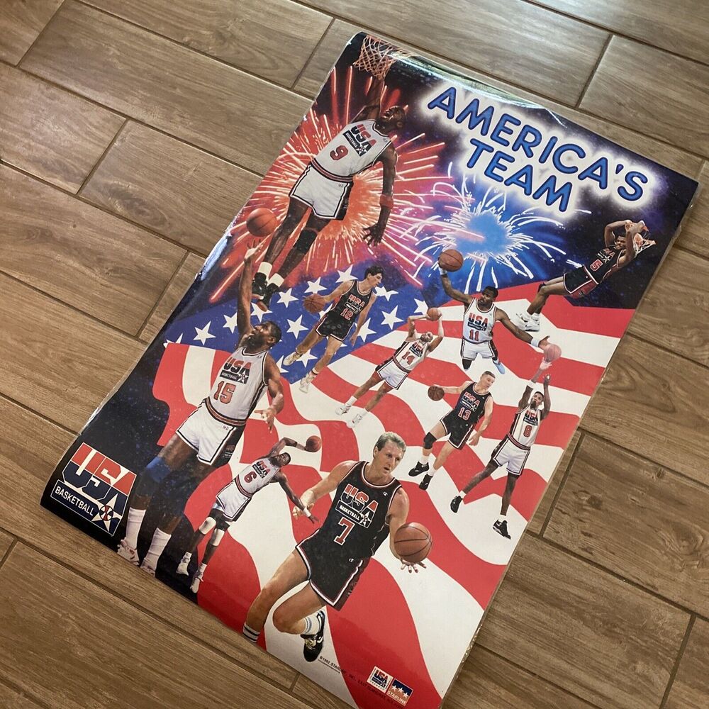 1992 STARLINE MICHAEL JORDAN & AMERICA’S DREAM TEAM OLYMPIC BASKETBALL POSTER - Picture 12 of 12